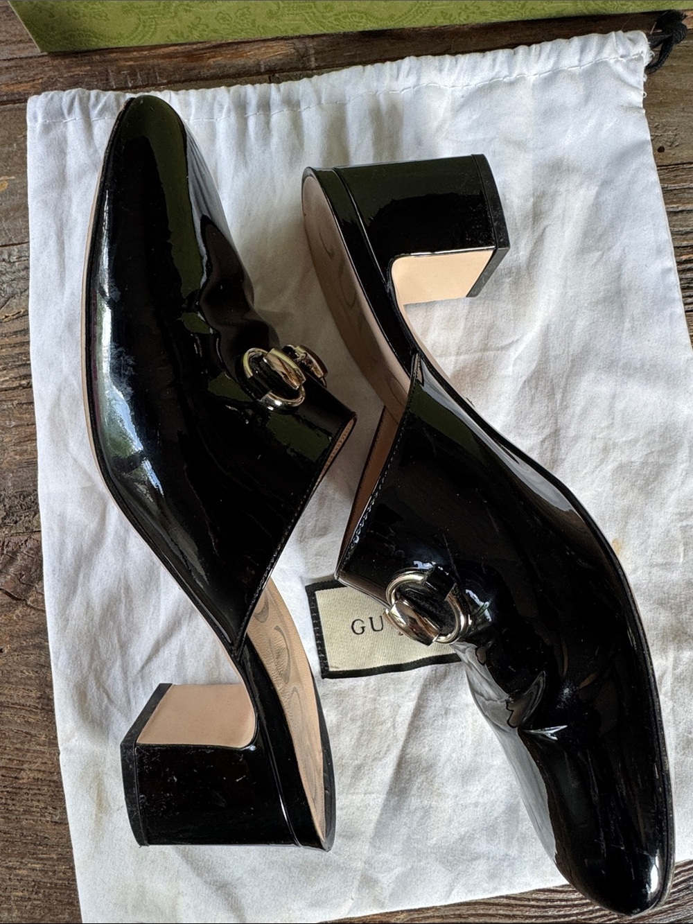 Gucci black patent leather heeled horse bit slides w/box & dusty size 40/9 - Picture 5 of 14